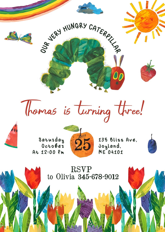 Very Hungry Caterpillar personizable birthday invitation template, instant download, RY696