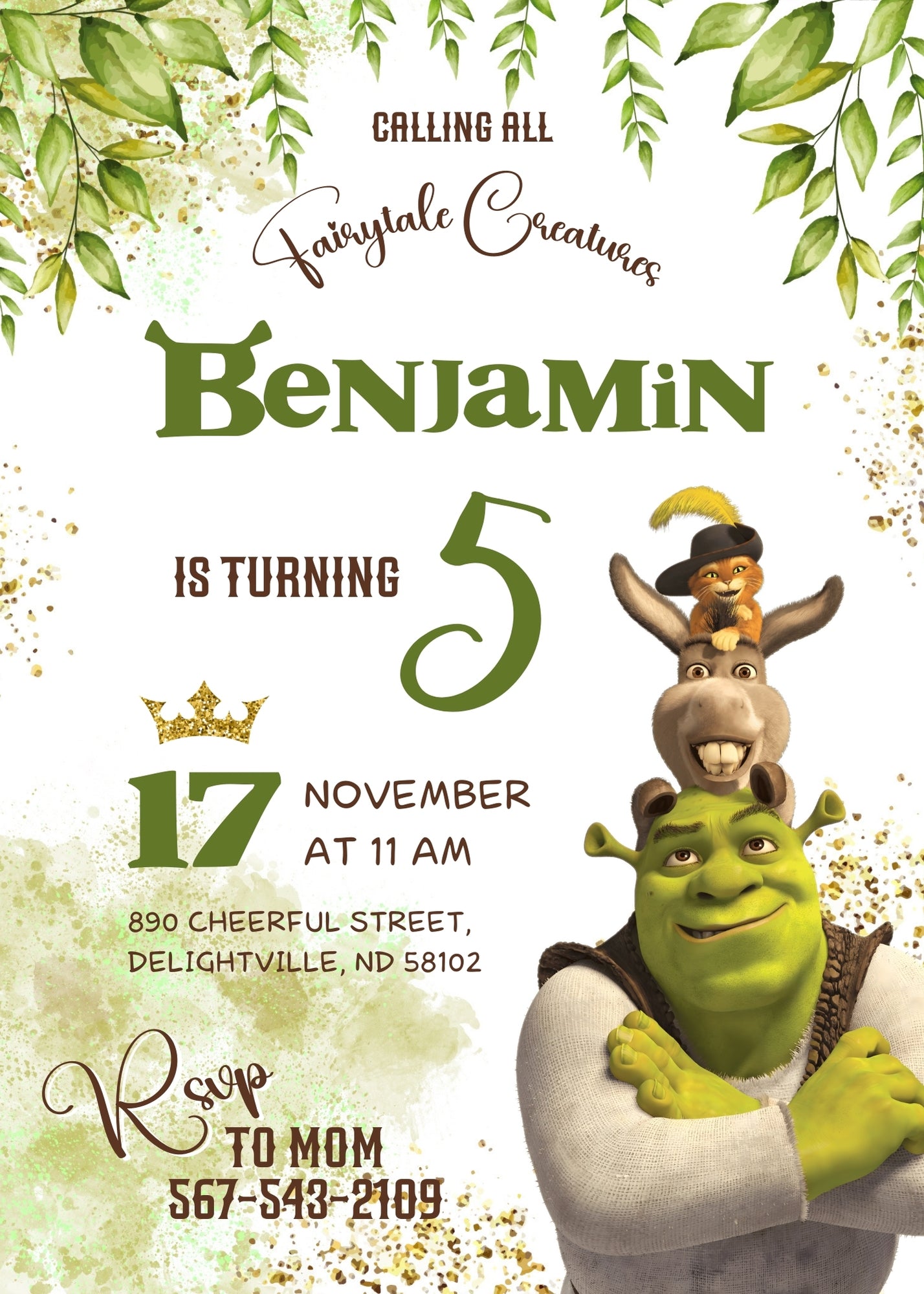 Shrek customizable birthday invite template, instant download| PE466