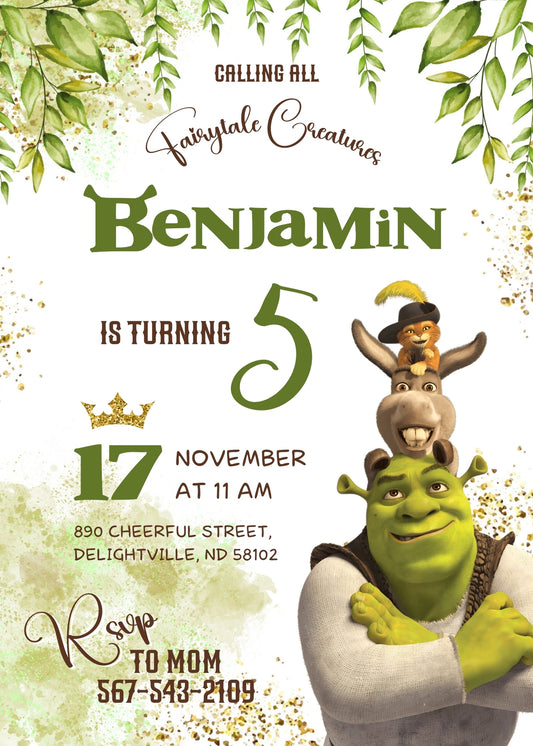 Shrek customizable birthday invite template, instant download| PE466