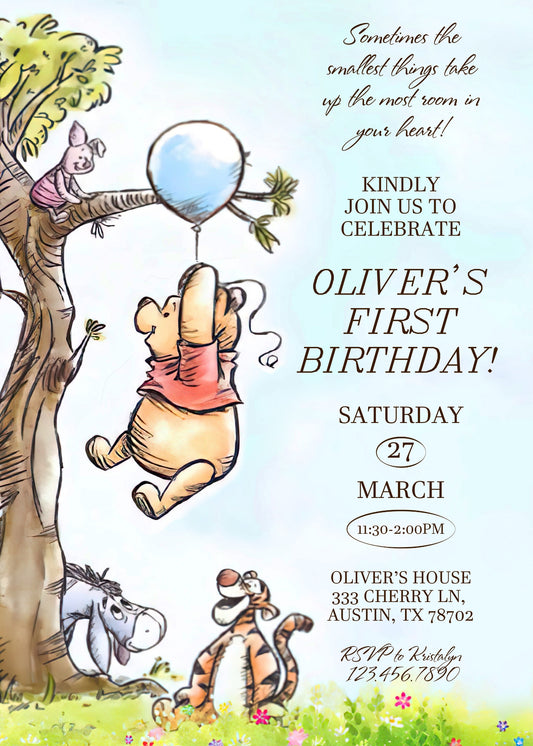 Winnie the Pooh personizable birthday invitation template, instant download, MB514
