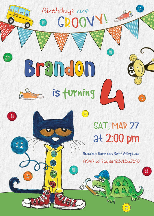 Pete the Cat personizable birthday invitation template, instant download, XX493