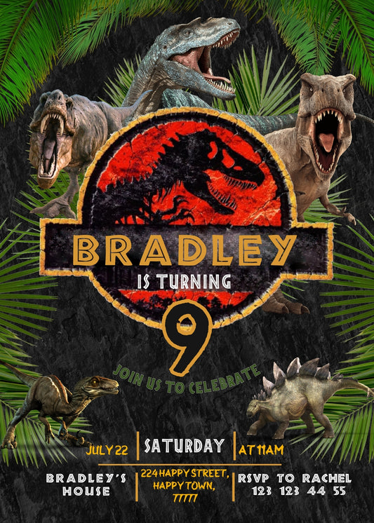 Jurassic Park Dinosaur personizable birthday invitation template, instant download, YW918