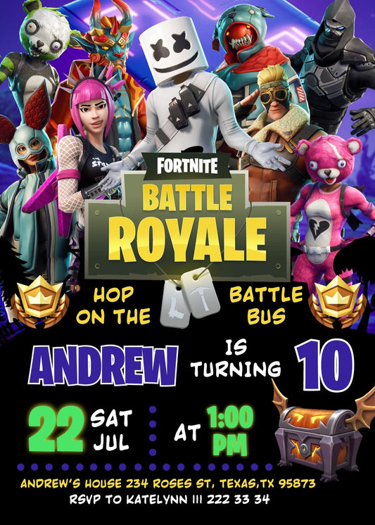 Fortnite Gamer personizable birthday invitation template, instant download, boy, XI421