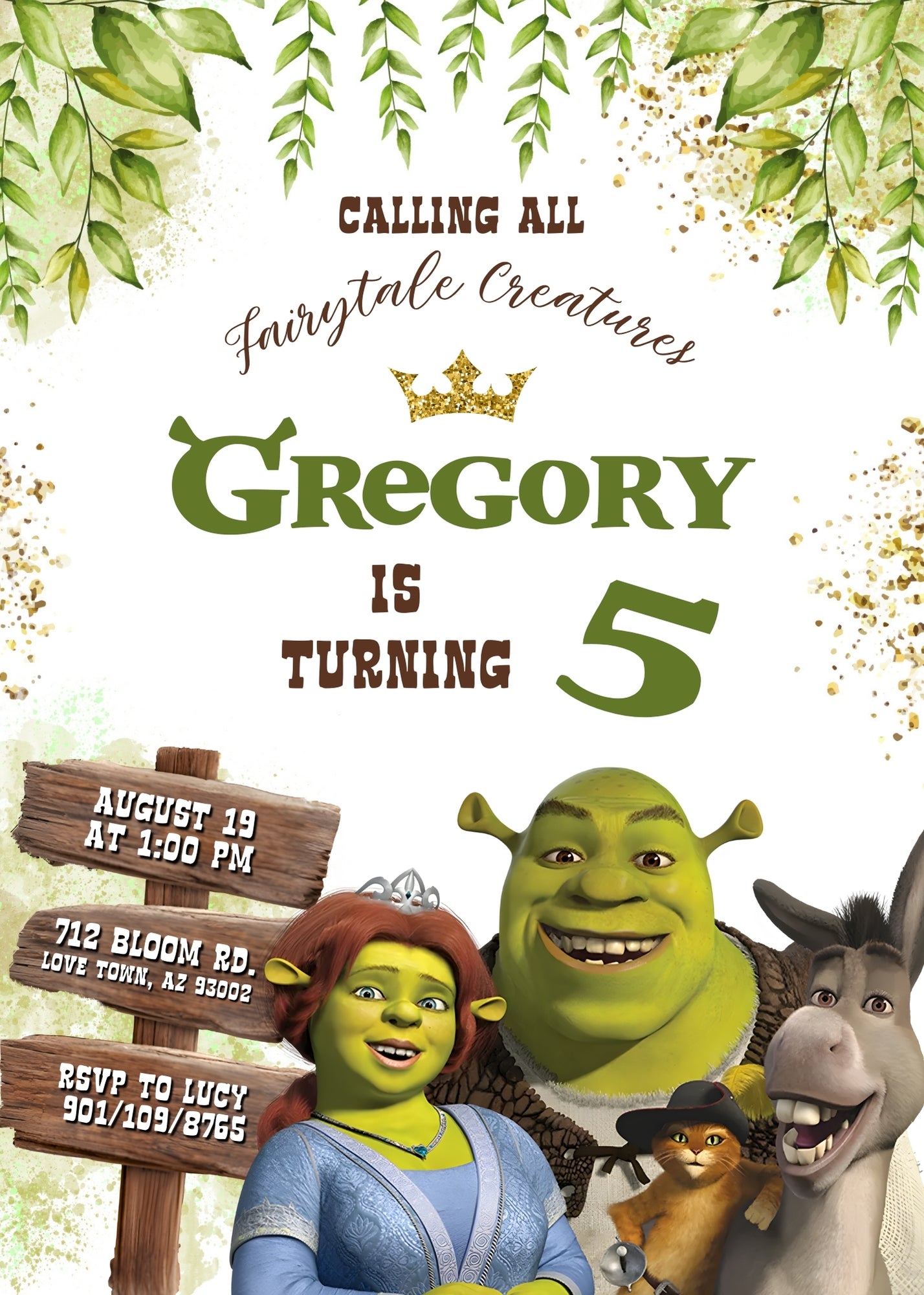 Shrek personizable birthday invitation template, instant download, LD778