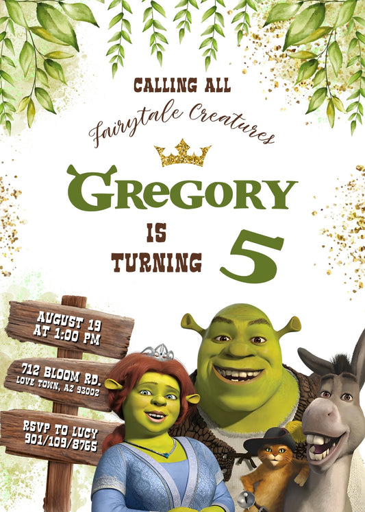 Shrek personizable birthday invitation template, instant download, LD778