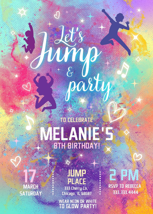 Trampoline Jump Party personizable birthday invitation template, instant download, JB975