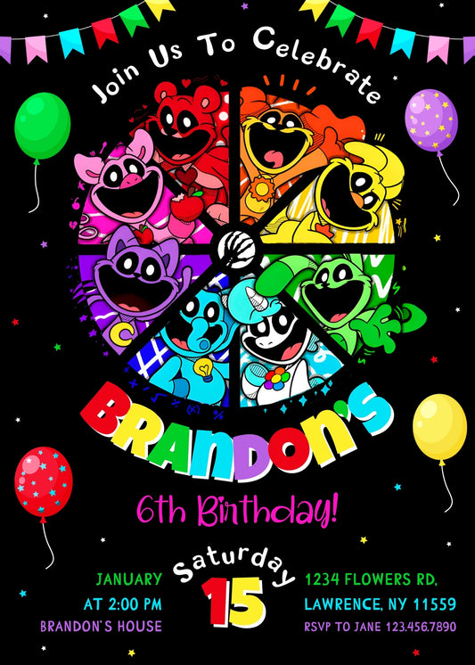 Smiling Critters personizable birthday invitation template, instant download, ID583
