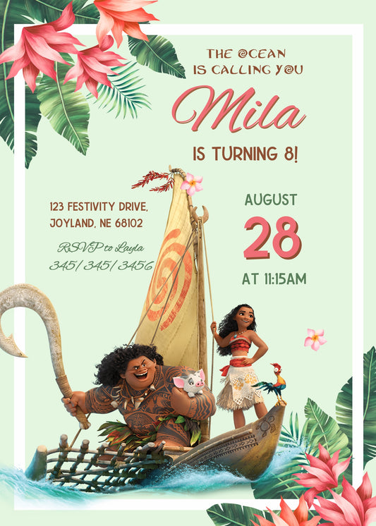 Moana Princess personizable birthday invitation template, instant download, girl, FA022