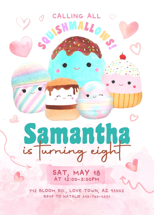 Squishmallows personizable birthday invitation template, instant download, FP921