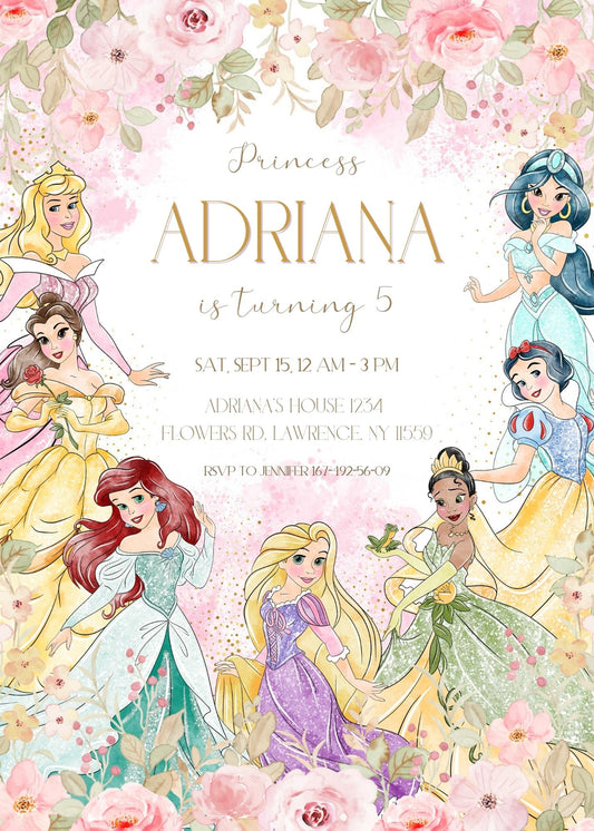 Disney Princess personizable birthday invitation template, instant download, girl, MN418