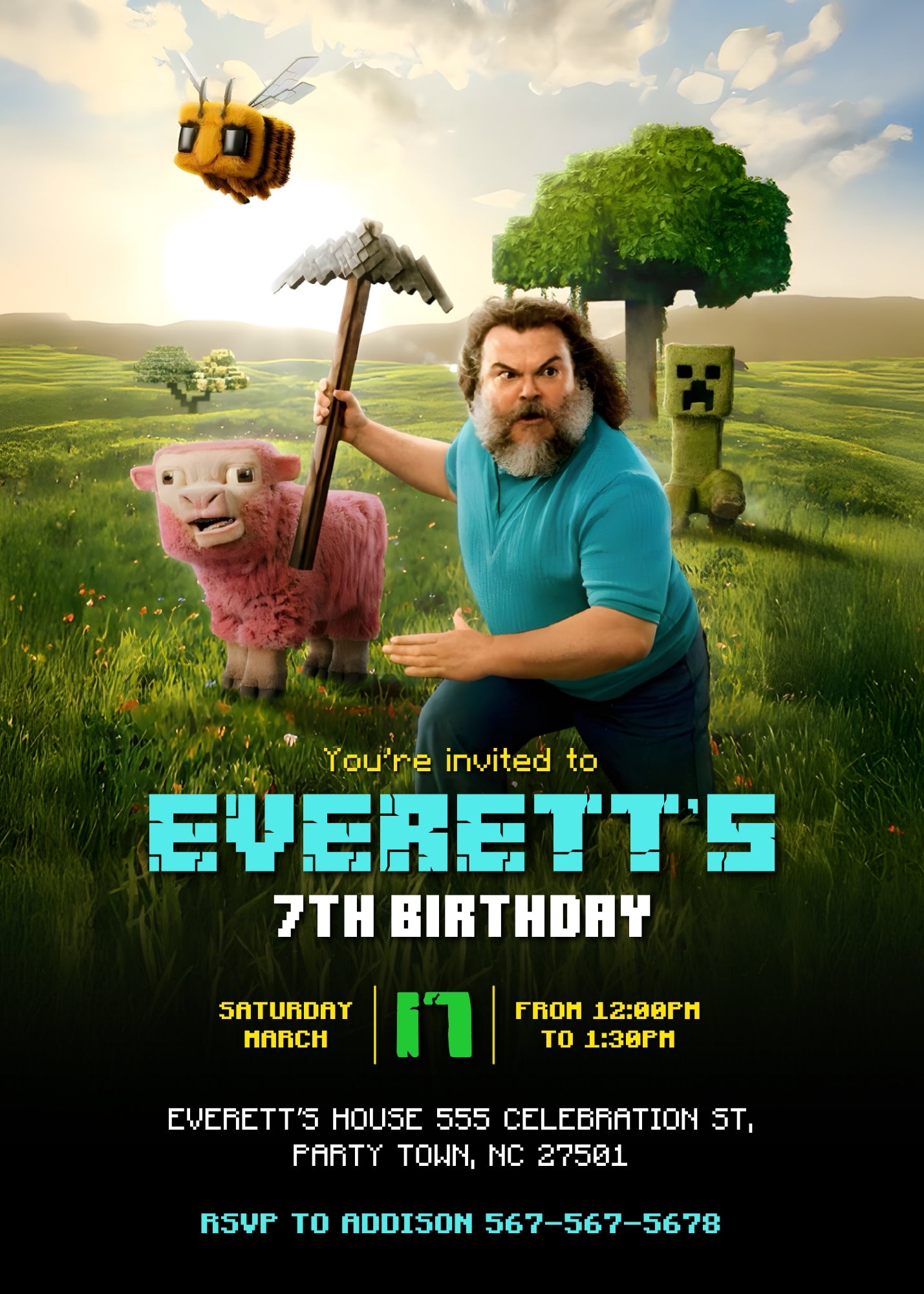 Minecraft Movie Gamer personizable birthday invitation template, instant download, JG703