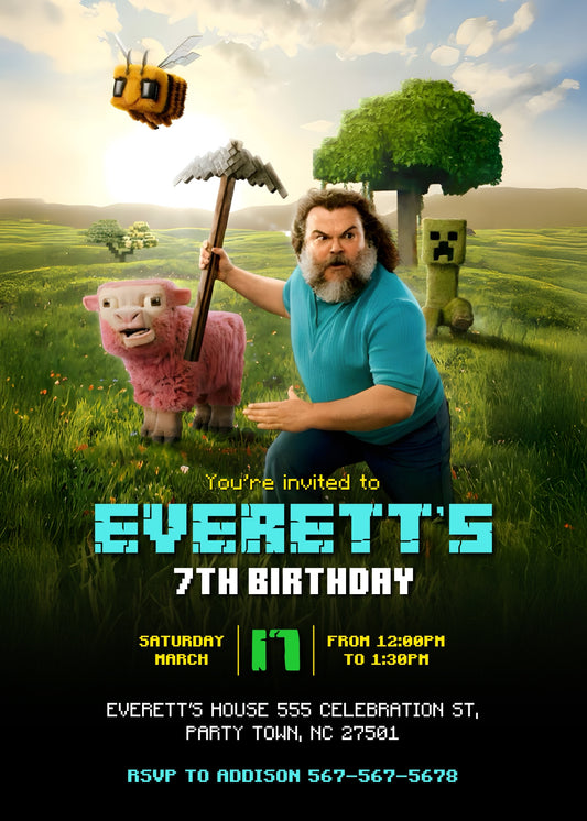 Minecraft Movie Gamer personizable birthday invitation template, instant download, JG703