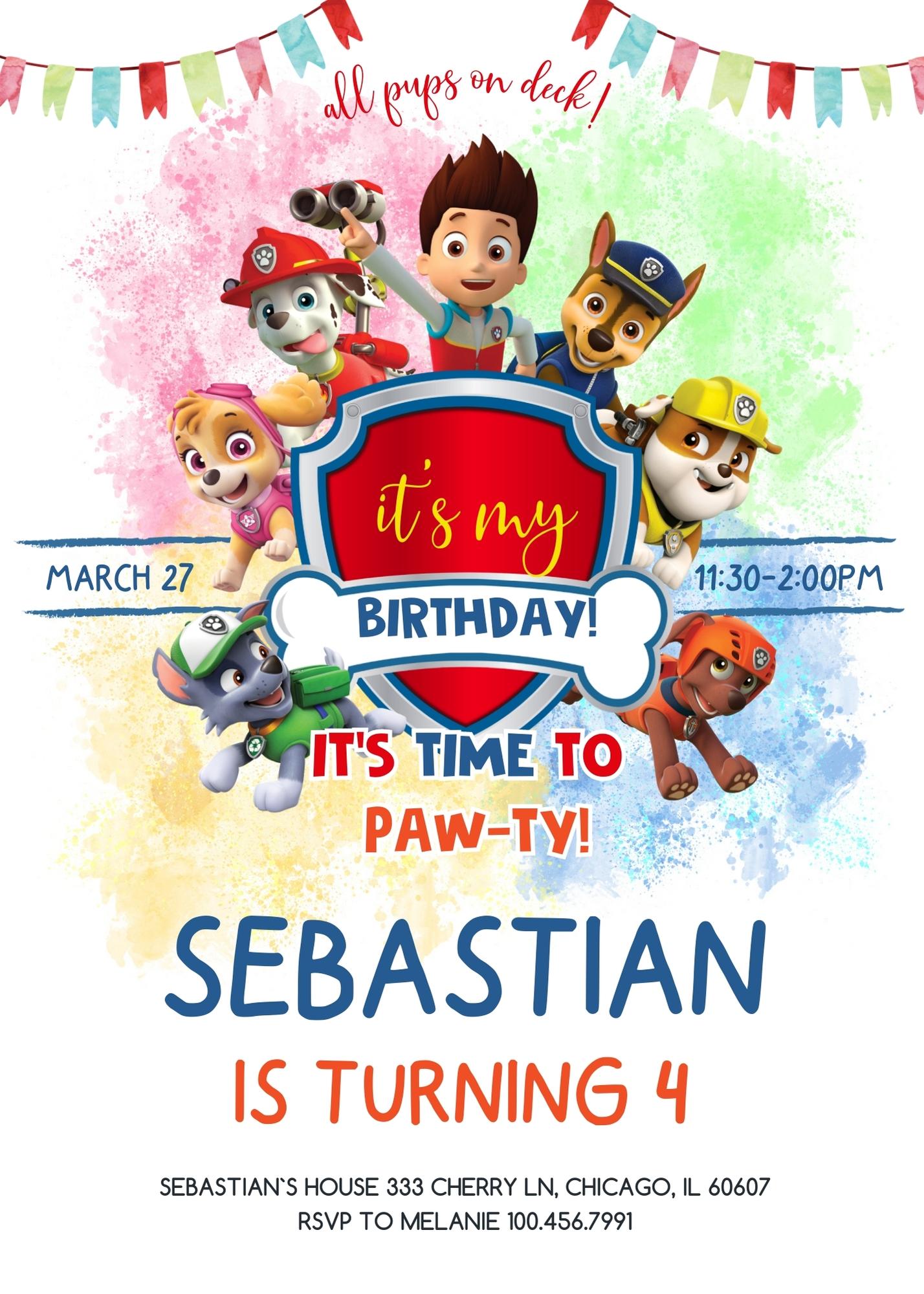 PAW Patrol personizable birthday invitation template, instant download, BS648