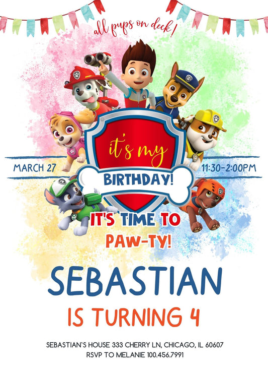 PAW Patrol personizable birthday invitation template, instant download, BS648