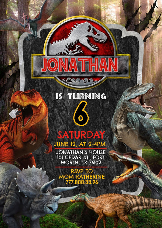 Jurassic Park Dinosaur personizable birthday invitation template, instant download, PQ375