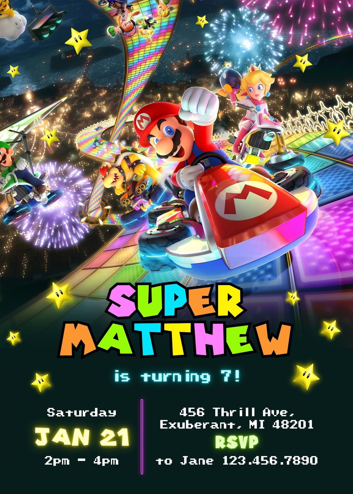 Mario Kart Gamer personizable birthday invitation template, instant download, boy, FV016