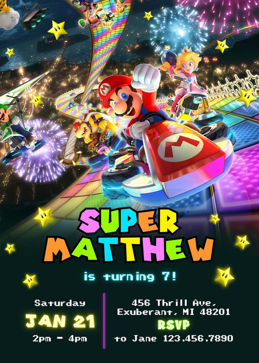 Mario Kart Gamer personizable birthday invitation template, instant download, boy, FV016