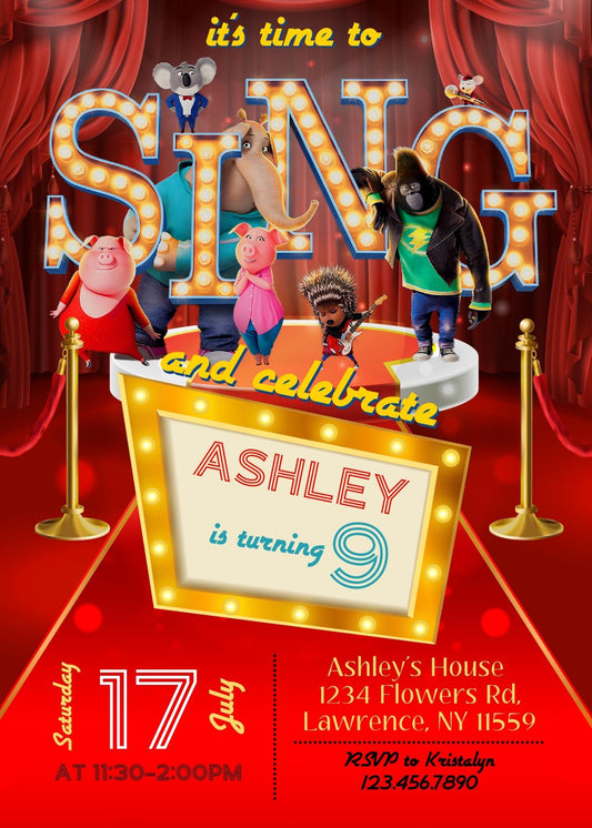 Sing Two Karaoke personizable birthday invitation template, instant download, IX220