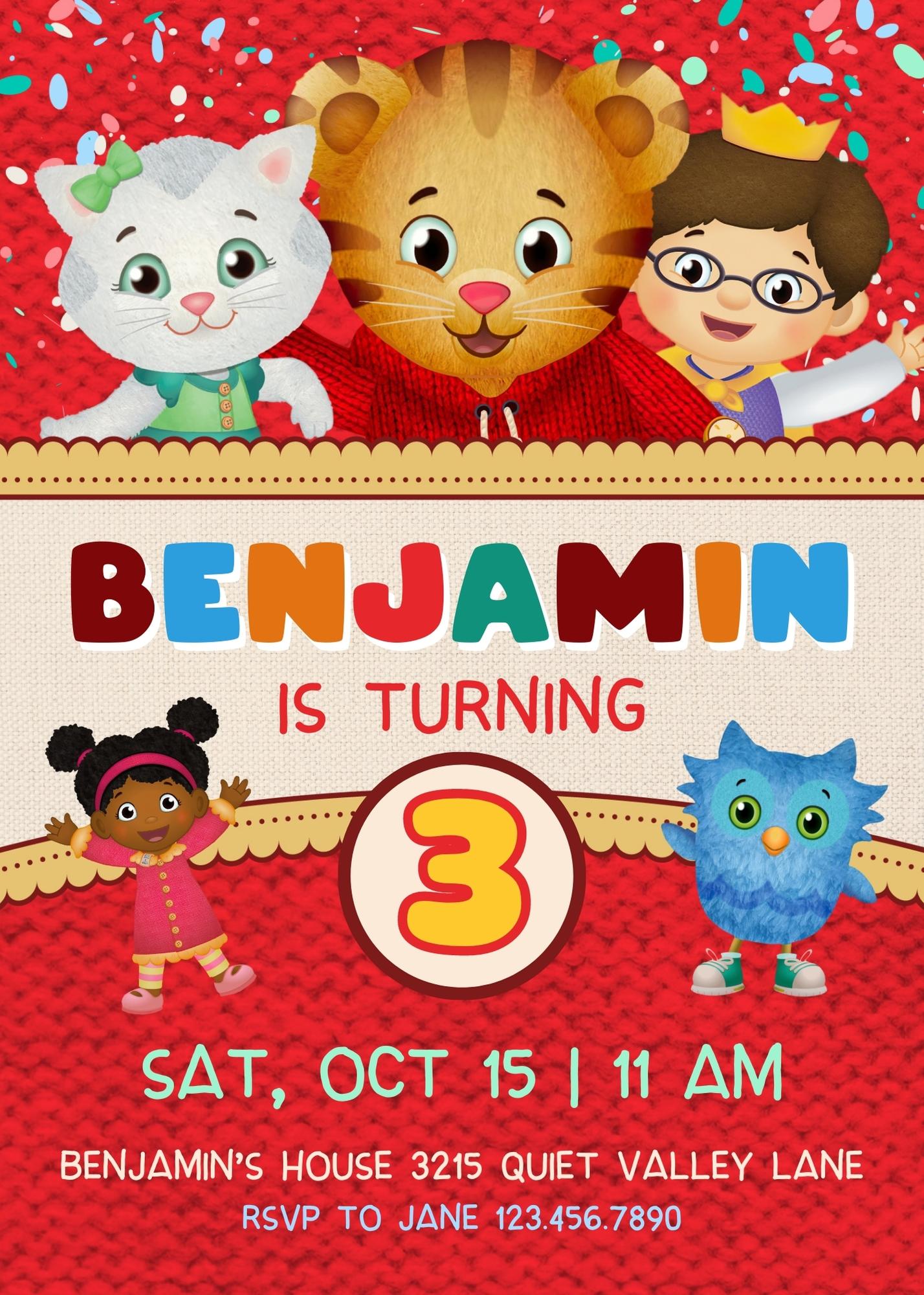 Daniel Tiger's Neighborhood personizable birthday invitation template, instant download, BK970
