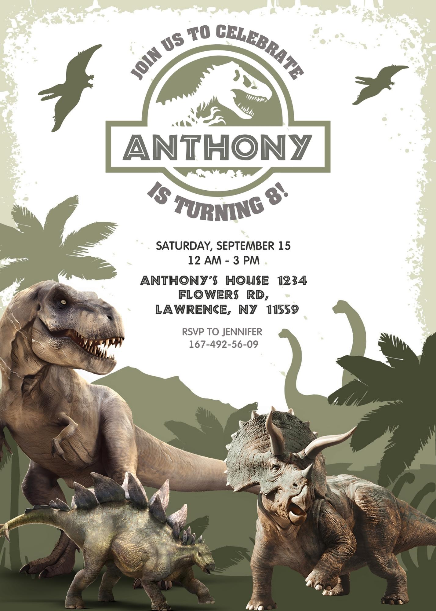 Jurassic World Dinosaur personizable birthday invitation template, instant download, YD972