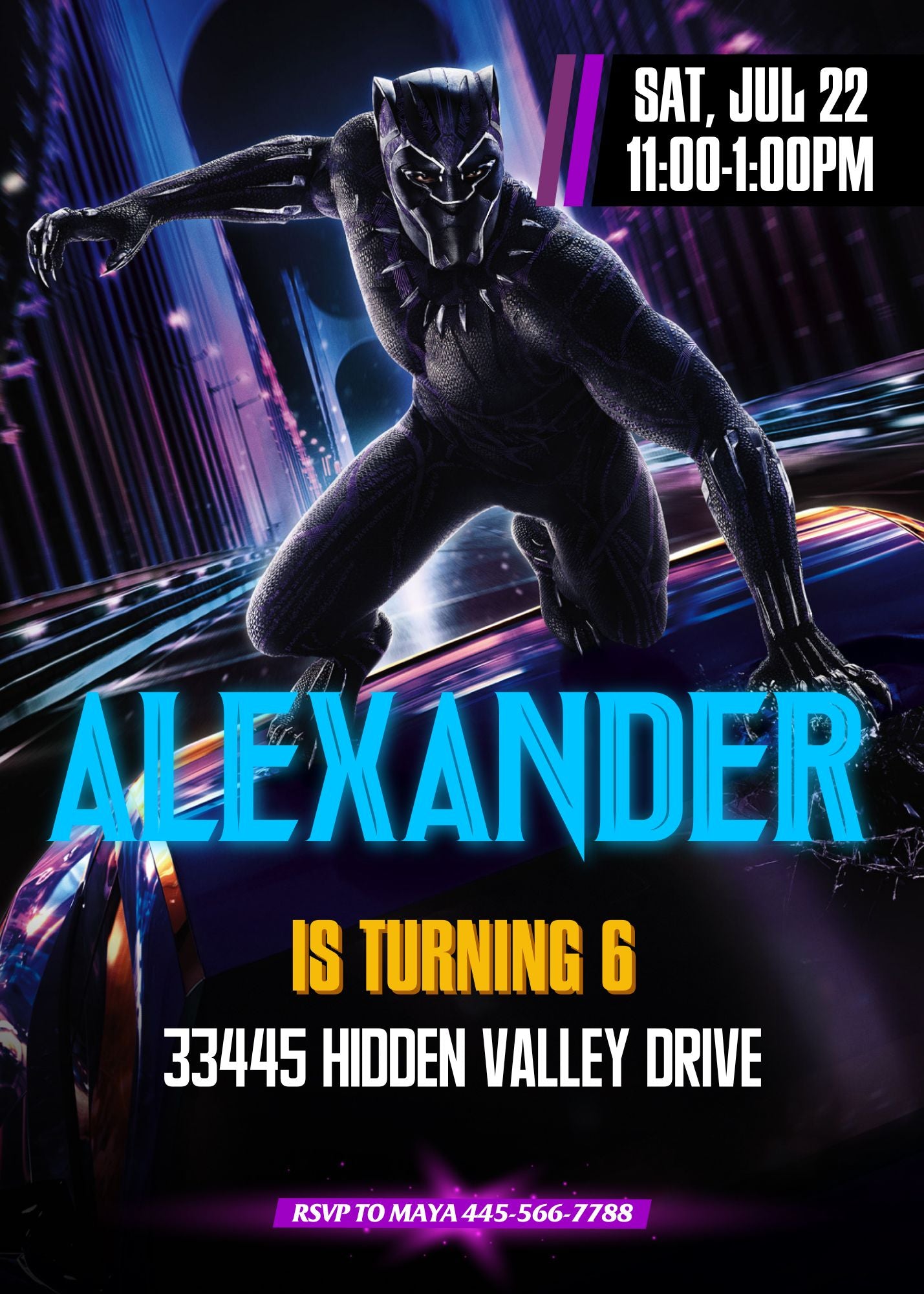 Black Panther Superhero Marvel personizable birthday invitation template, instant download, boy, VF307