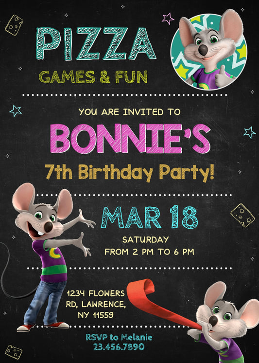 Chuck E. Cheese personizable birthday invitation template, instant download, TB499