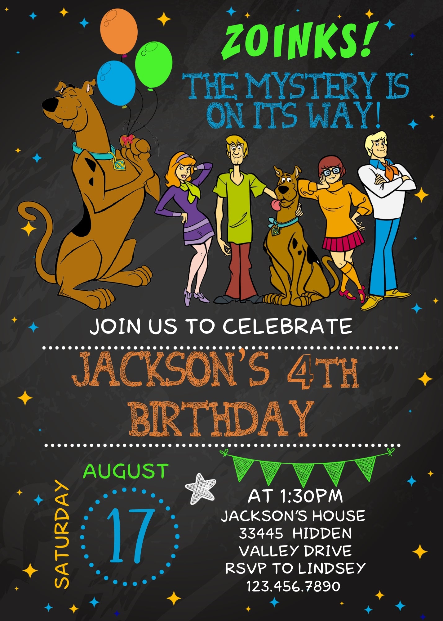 Scooby-Doo personizable birthday invitation template, instant download, LW401