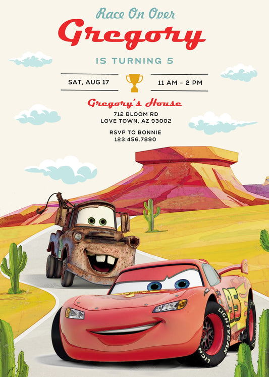 Cars Lightning McQueen personizable birthday invitation template, instant download, boy, AD338