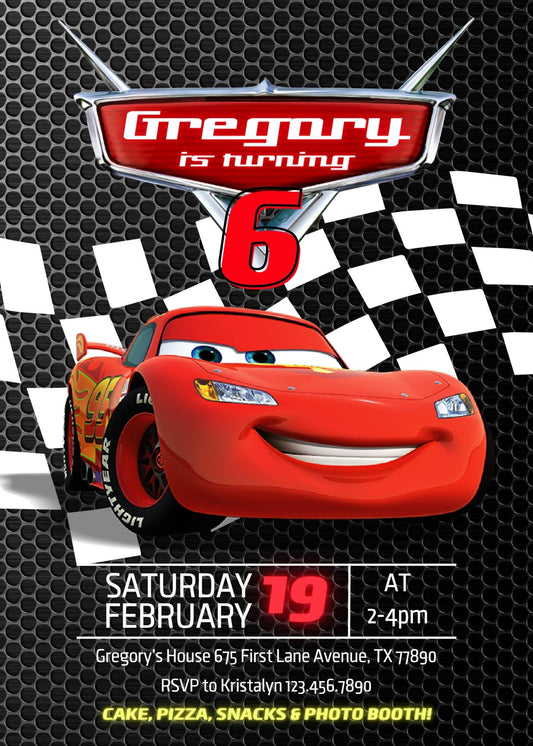 Cars Lightning McQueen personizable birthday invitation template, instant download, boy, BH540