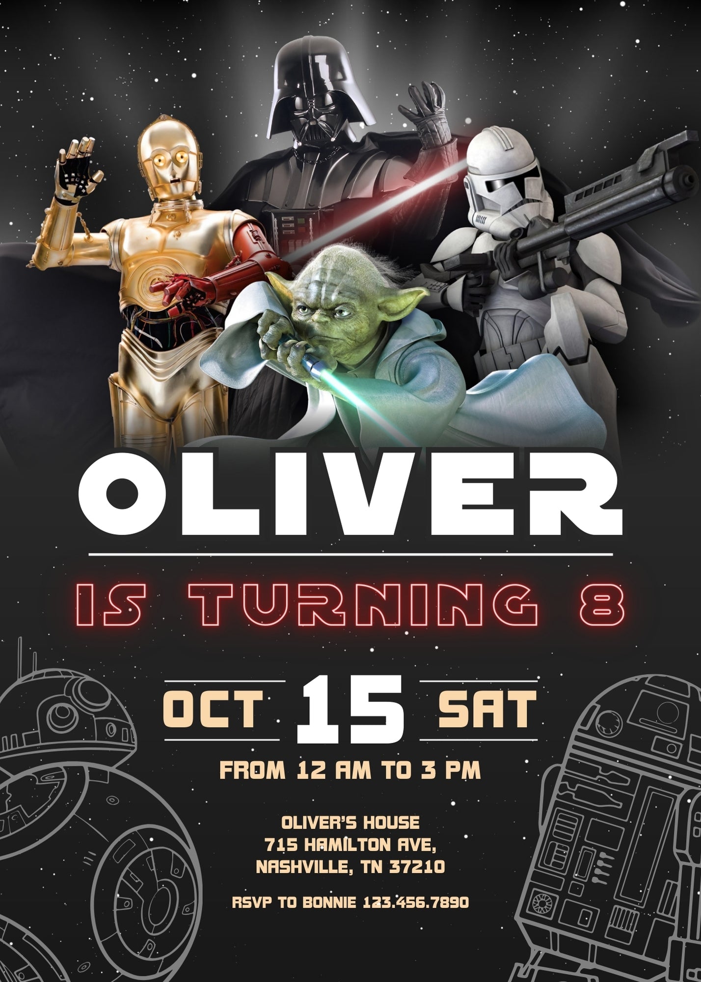 Star Wars Darth Vader personizable birthday invitation template, instant download, boy, BP045