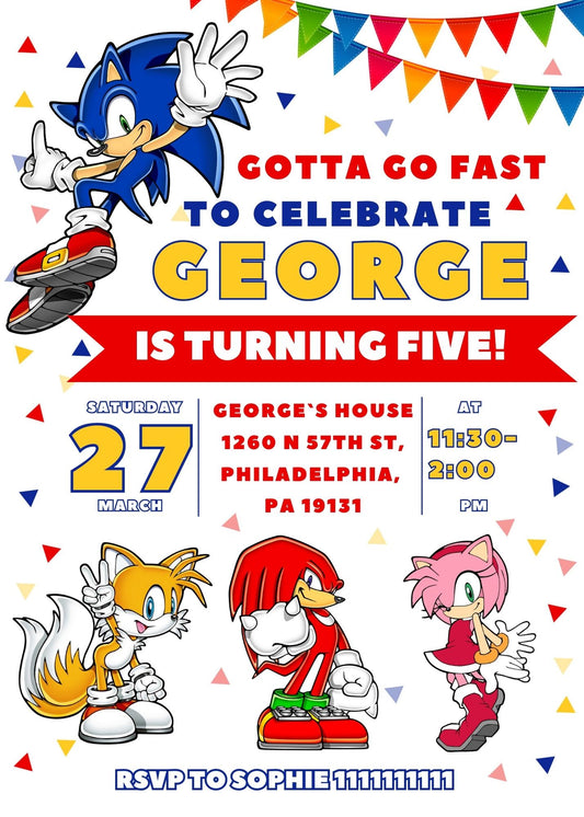 Sonic the Hedgehog personizable birthday invitation template, instant download, QS625