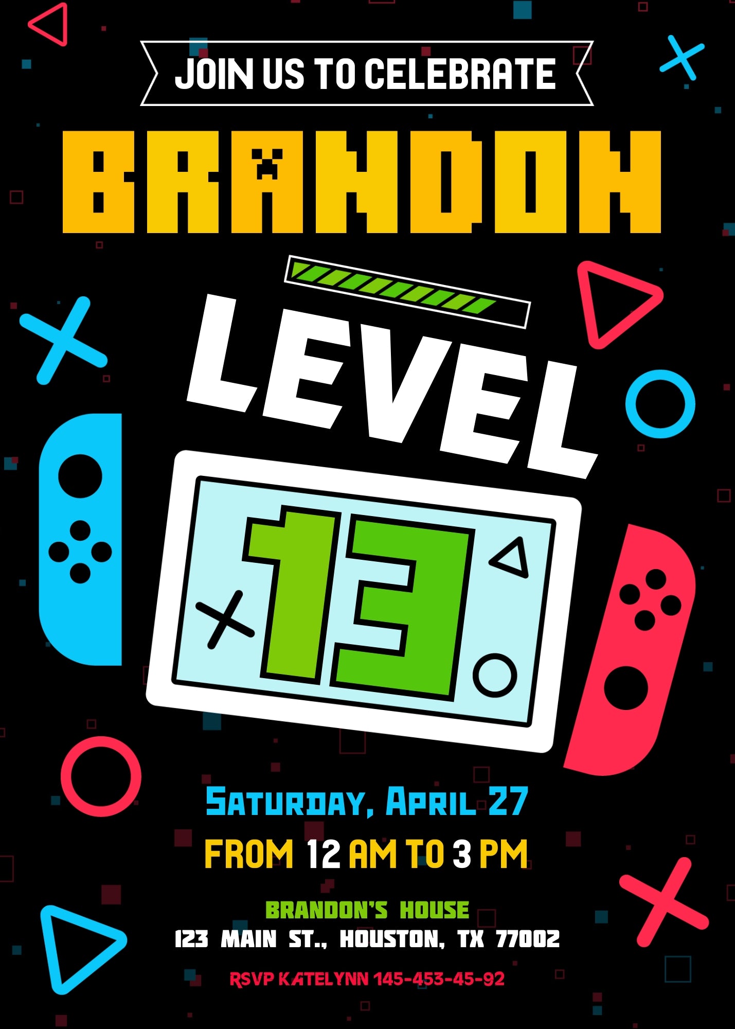 Nintendo Switch Gamer personizable birthday invitation template, instant download, NO230