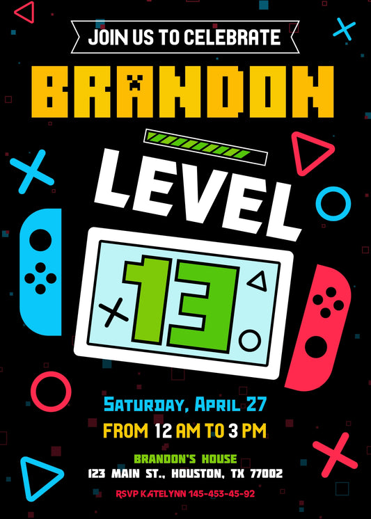 Nintendo Switch Gamer personizable birthday invitation template, instant download, NO230