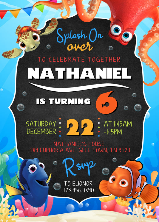 Finding Nemo personizable birthday invitation template, instant download, ME918