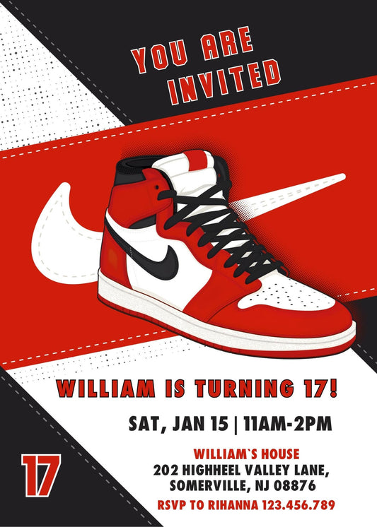 Sneaker Ball Air Jordan Nike personizable birthday invitation template, instant download, GC511
