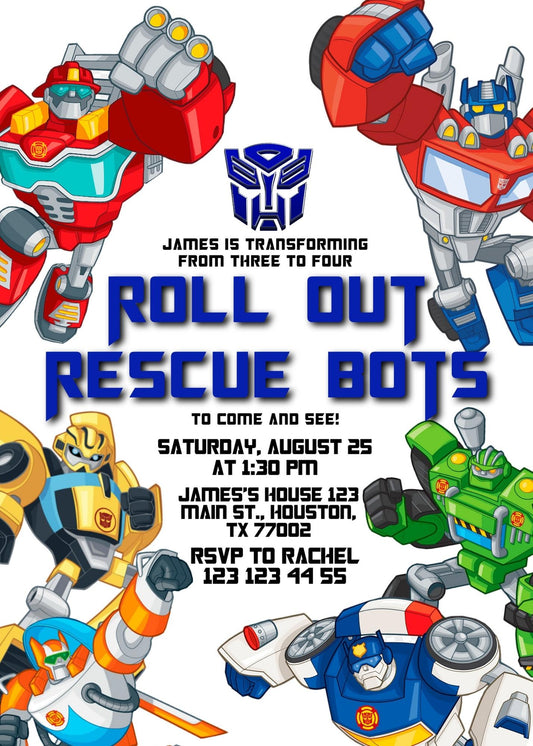 Transformers Rescue Bots personizable birthday invitation template, instant download, boy, ON923