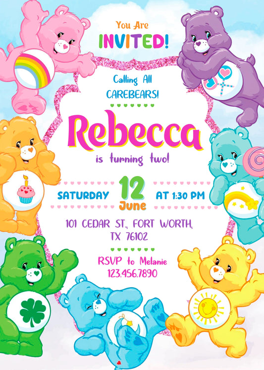 Care Bears personizable birthday invitation template, instant download, AD532