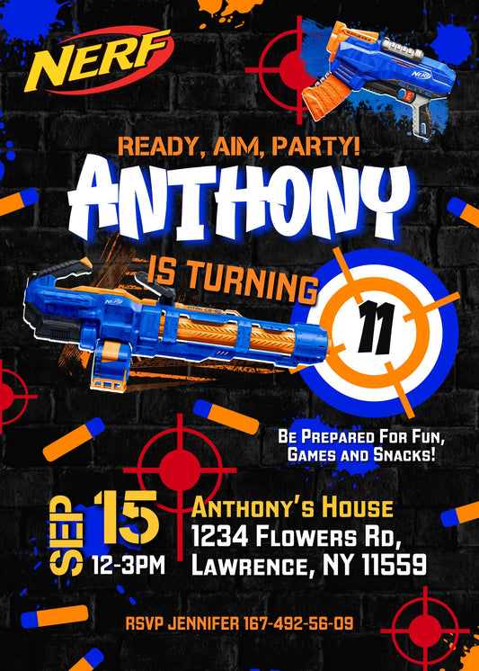NERF Dart Wars customizable birthday invite template, instant download| boy| KZ334