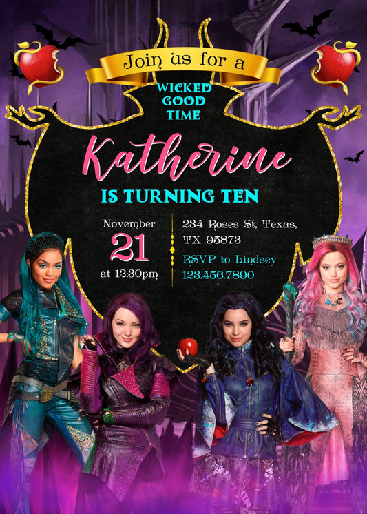 Descendants Disney personizable birthday invitation template, instant download, SZ949