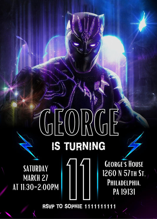 Black Panther Superhero Marvel personizable birthday invitation template, instant download, boy, YN578