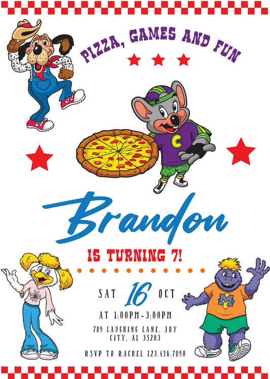 Chuck E. Cheese personizable birthday invitation template, instant download, YG514
