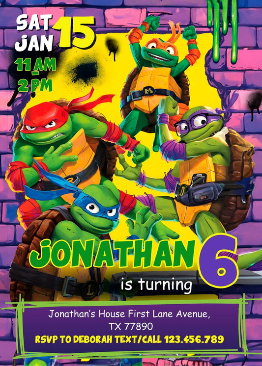 Teenage Mutant Ninja Turtles personizable birthday invitation template, instant download, boy, DR107