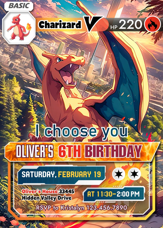 Charizard Pokemon Anime personizable birthday invitation template, instant download, OX451