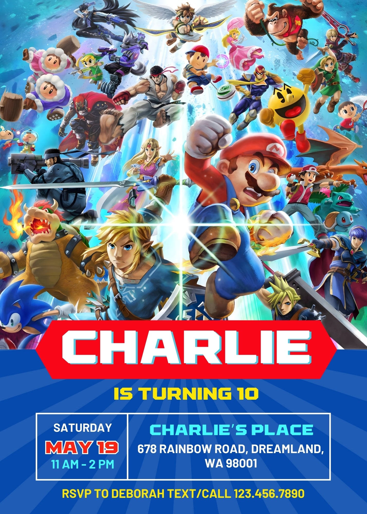 Super Smash Mario Bros personizable birthday invitation template, instant download, OM145