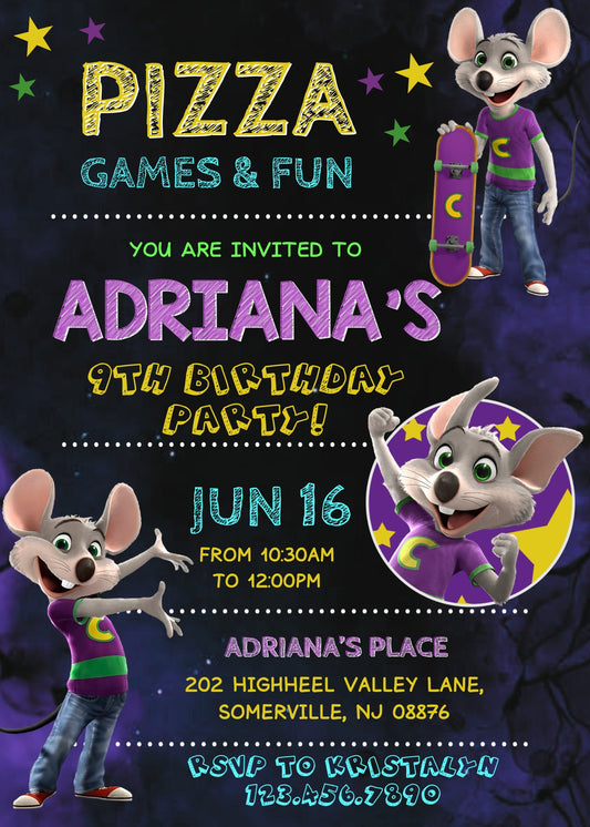 Chuck E. Cheese personizable birthday invitation template, instant download, AM969