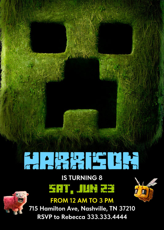 Minecraft Movie Gamer customizable birthday invite template, instant download| WA919