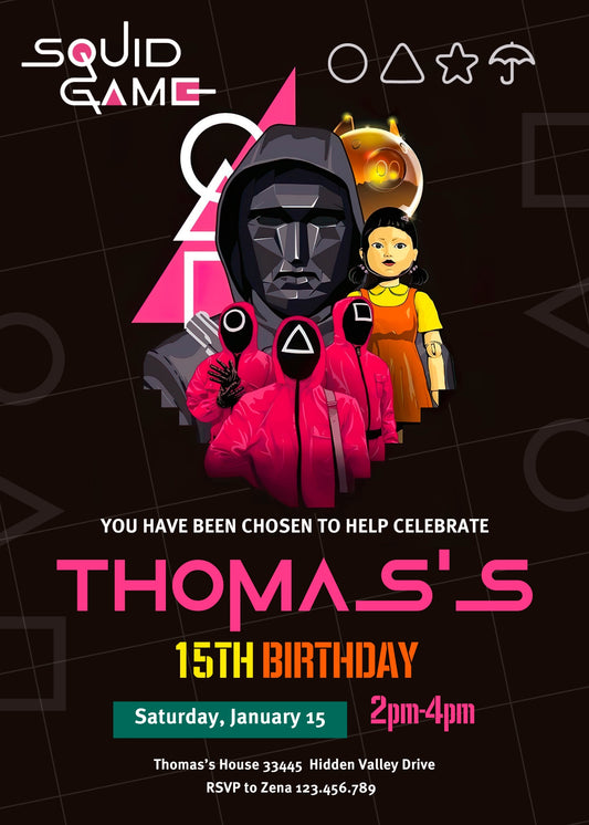 Squid Game customizable birthday invite template, instant download| OZ419