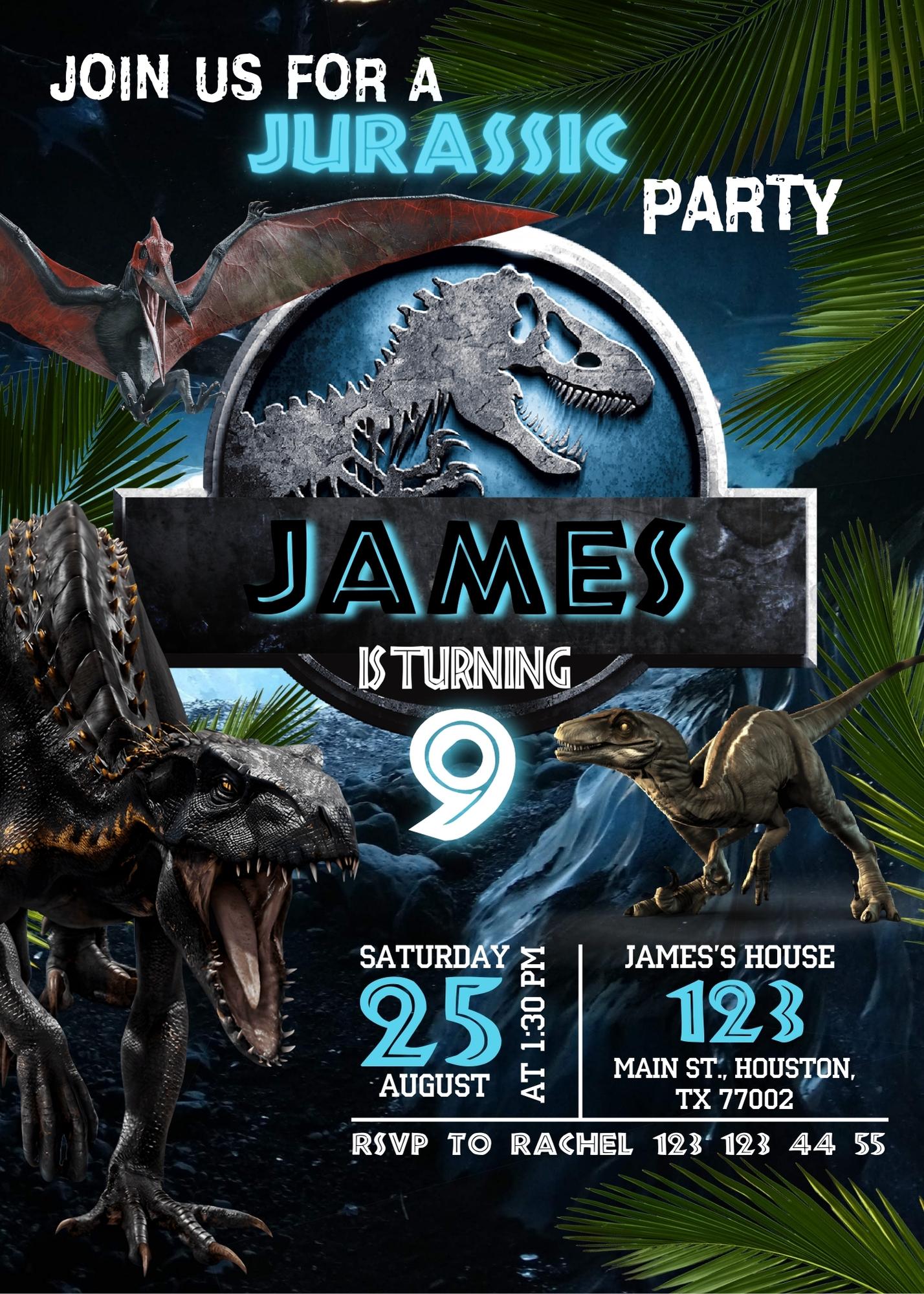 Jurassic Park Dinosaur personizable birthday invitation template, instant download, PI133