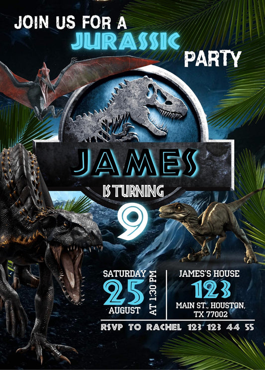 Jurassic Park Dinosaur personizable birthday invitation template, instant download, PI133