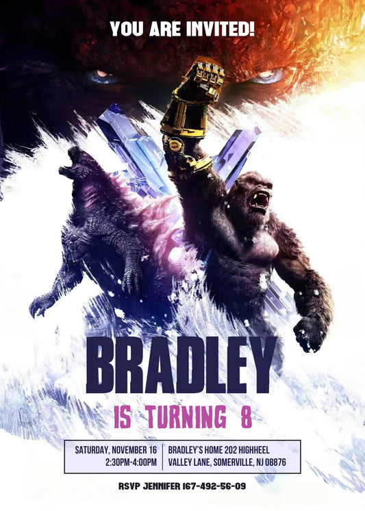 Godzilla X King Kong personizable birthday invitation template, instant download, PZ520